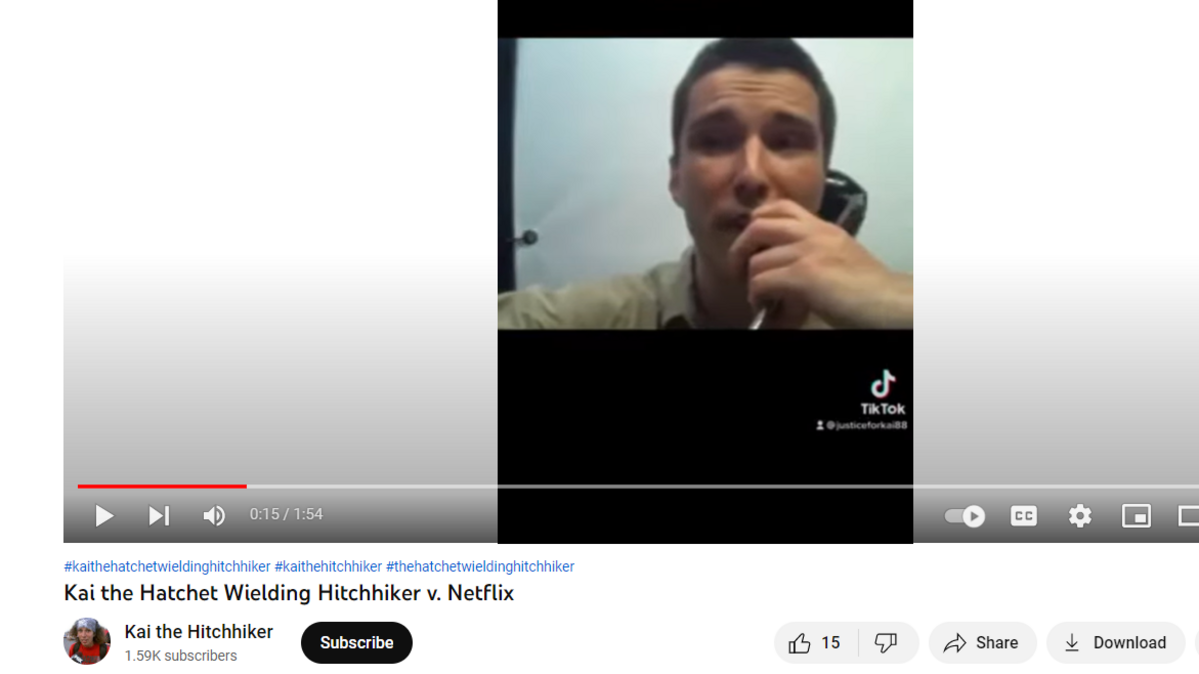 A video posted to YouTube shows Caleb McGillvary, aka Kai the Hitchhiker, questioning producers of an upcoming documentary on his life.