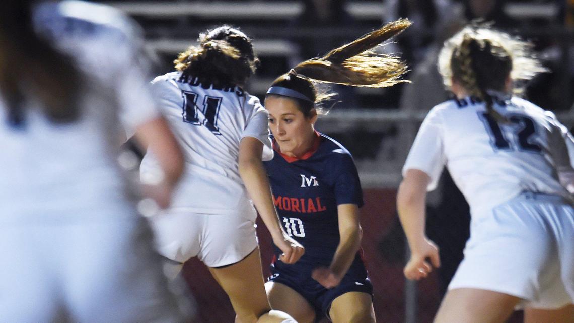 Buchanan’s Logan Nidy, center, who previously played at San Joaquin Memorial, is up for High School Athlete of the Week after she finished with three goals, including two in a 7-0 win against Clovis East last week.