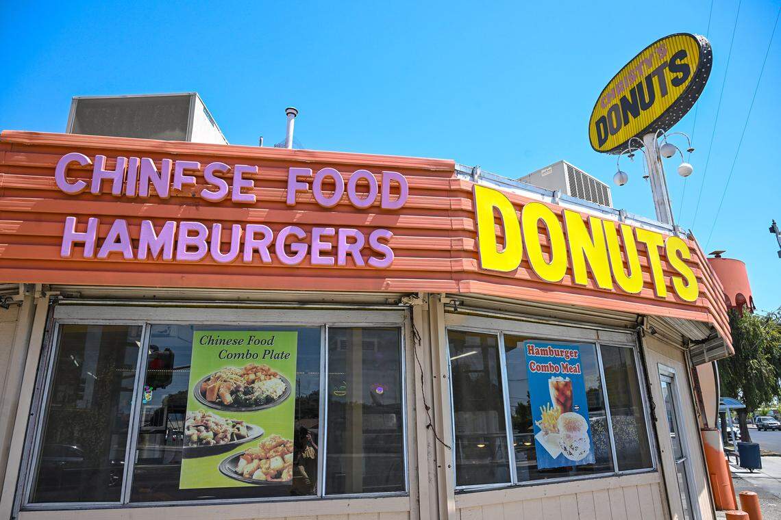 Christy's Donuts is located in a round-shaped building on Belmont at Fresno Street.