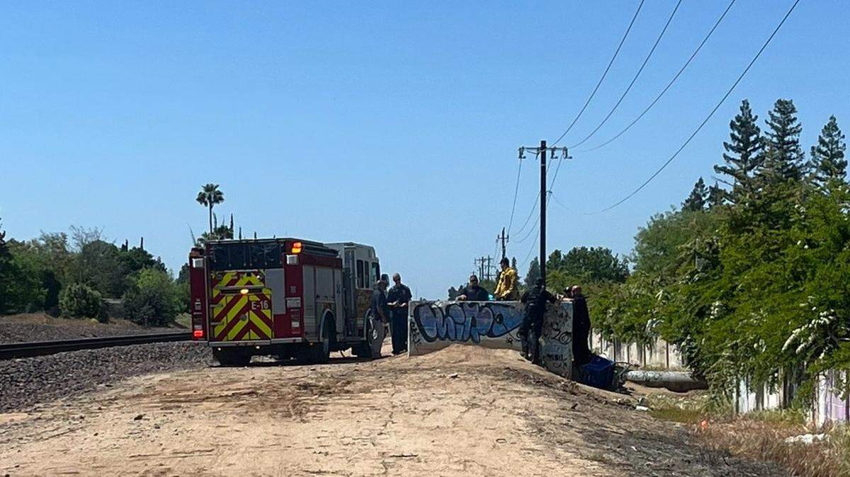 A man was killed after he was badly burned in a concrete drainage fire in Fresno, California, on Monday, April 24, 2023.