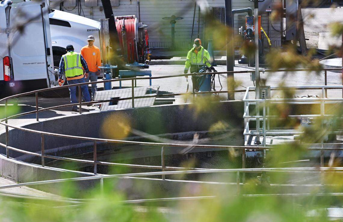 Activity is seen at Sanger’s industrial waste water treatment plant Thursday, April 3, 3025 just outside of Sanger.