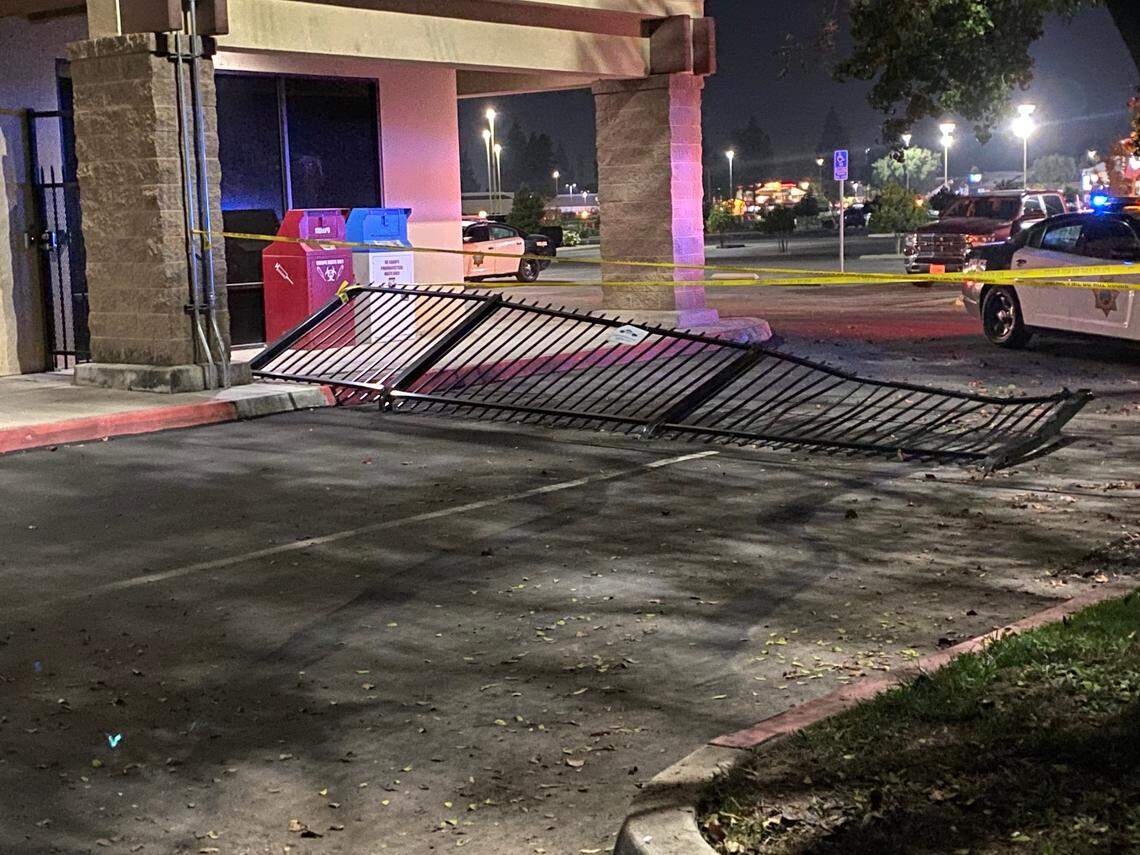 A man damaged a gate at the police northwest station in Fresno on Wednesday, Nov. 3, 2021.