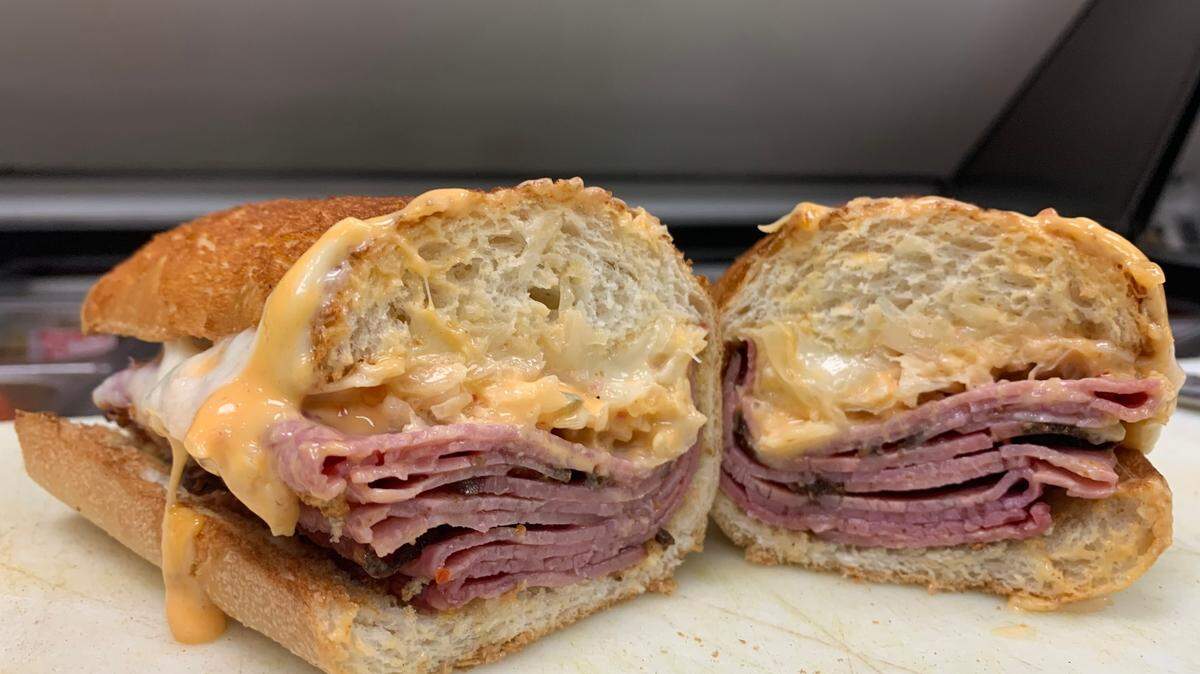 The Pickled Deli is a new sandwich shop in north Fresno serving sandwiches like this one. The No. 10 is a hot pastrami sandwich with sauerkraut and Thousand Island dressing.