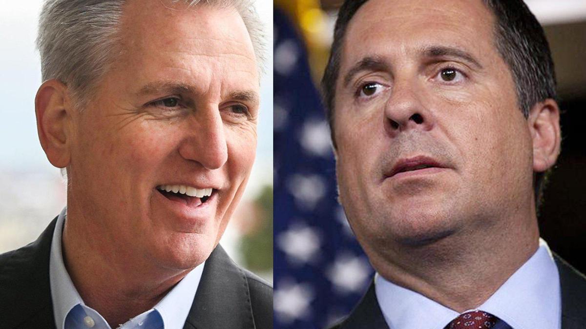 A composite photograph of Congressman Kevin McCarthy, left, and former Congressman Devin Nunes. McCarthy recently announced his resignation at the end of 2023. Nunes resigned from his seat two years before.