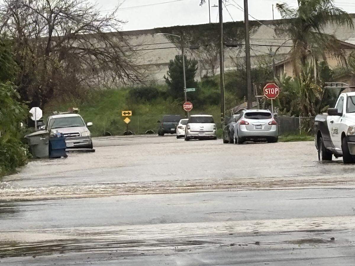 Olive and Bond avenues in Fresno, California was flooded on Monday, Feb. 16, 2026.