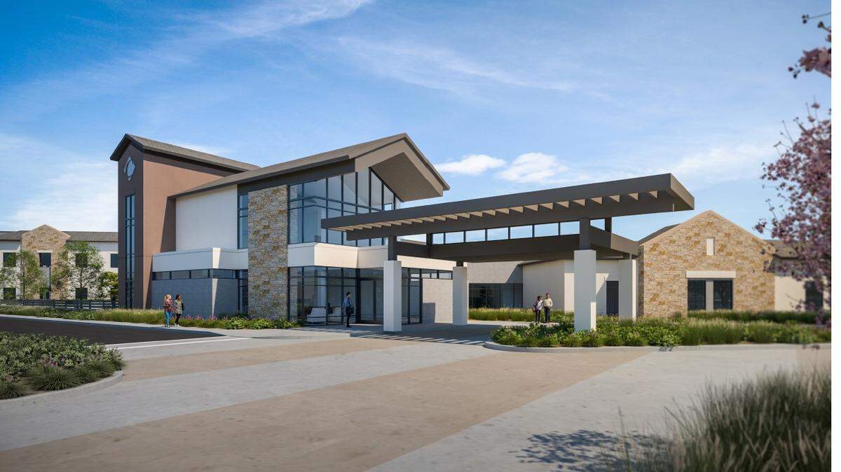 Architectural rendering of Community Medical Centers’ planned skilled nursing facility. The $65 million project will be built on about 8 acres of the southeast corner of Herndon and Coventry avenues.