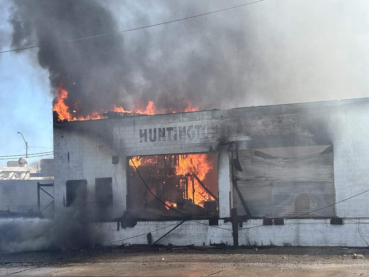 The Fresno Fire Department battled a two-alarm blaze at a warehouse near downtown Fresno on Thursday, June 4, 2026.