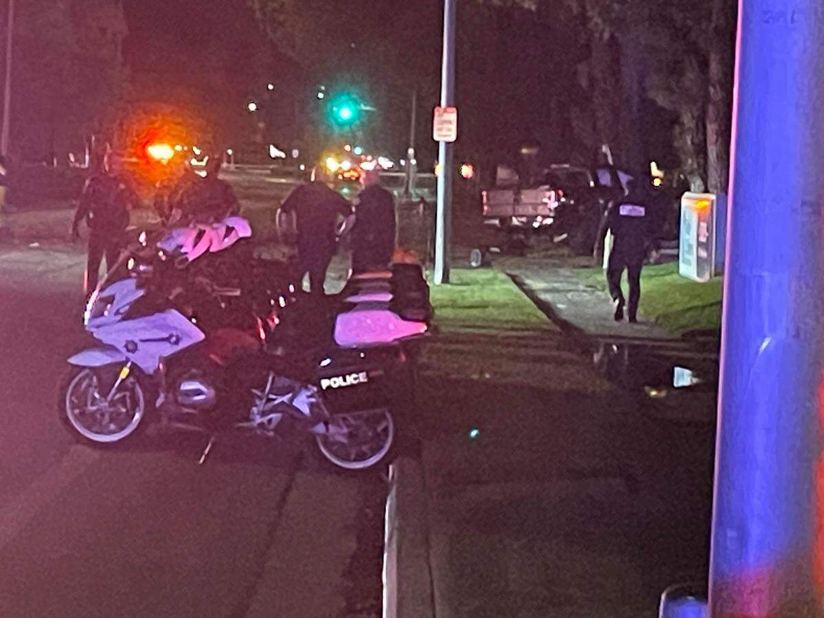 The driver killed late Tuesday evening died what the pickup in the background slammed into a tree on McKinley Avenue.