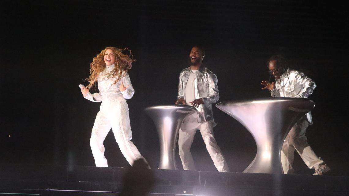 Shakira performs during her sold-out Las Mujeres Ya No Lloran World Tour concert at Valley Children’s Stadium, August 7, 2025 in Fresno.