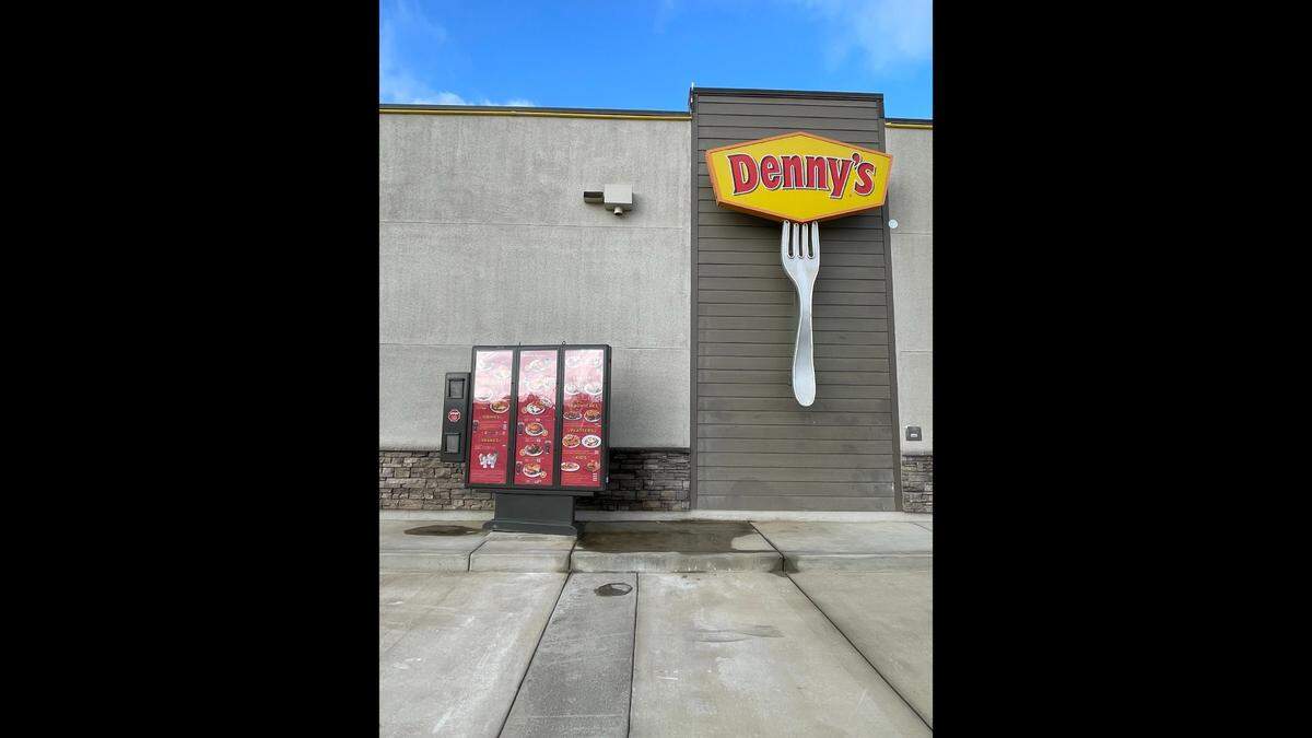 The first Denny’s with a drive-thru has opened in California. It’s in Kerman, in Fresno County.