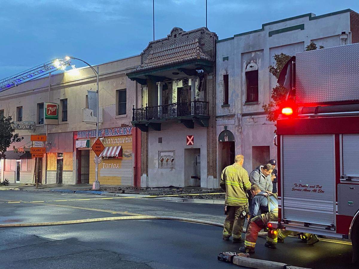 A fire Friday, March 4, 2022, destroyed the roof and guts of what fire crews believe to be a historic building on F Street in Fresno’s Chinatown, according a battalion chief.&nbsp;