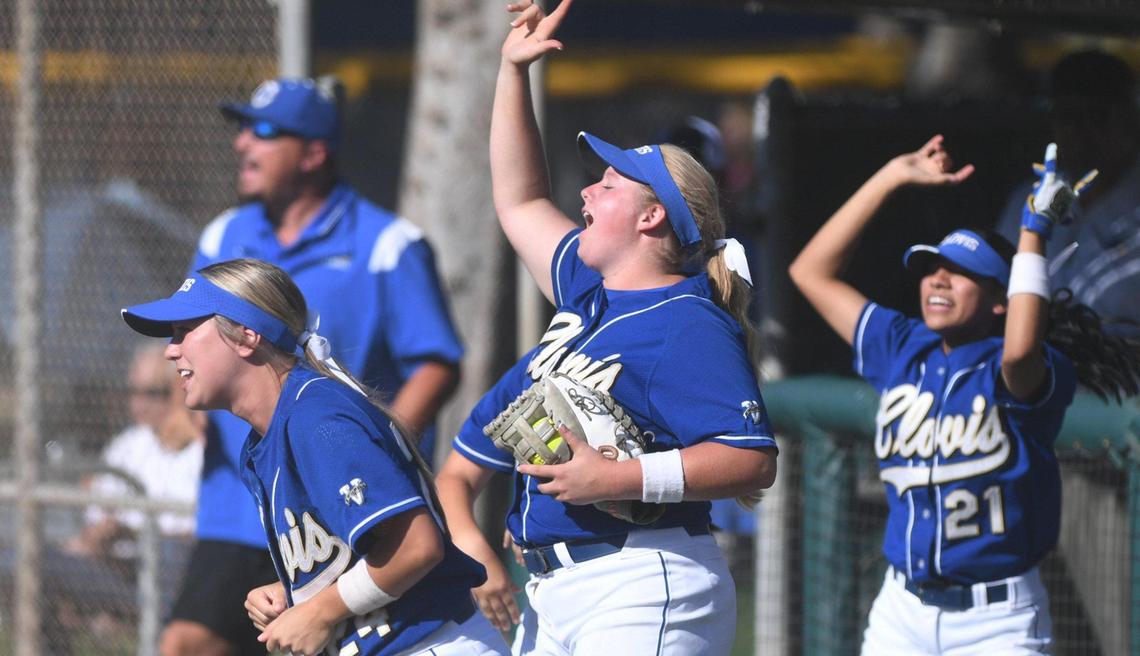 Clovis High players cheer as the bases are loaded against Buchanan in the Central Section Division I semifinal game Tuesday, May 24, 2022 in Clovis.