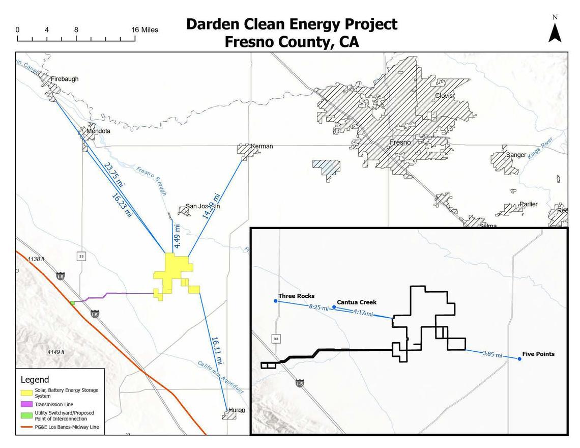 A map showing the location of the Darden Project in West Fresno County and the nearby communities.