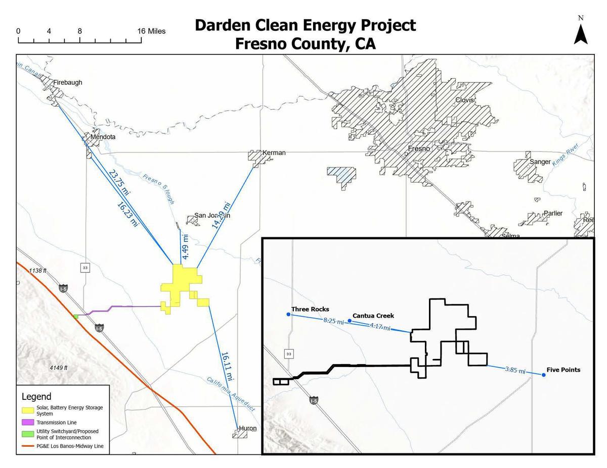 A map showing the location of the Darden Project in West Fresno County and the nearby communities.
