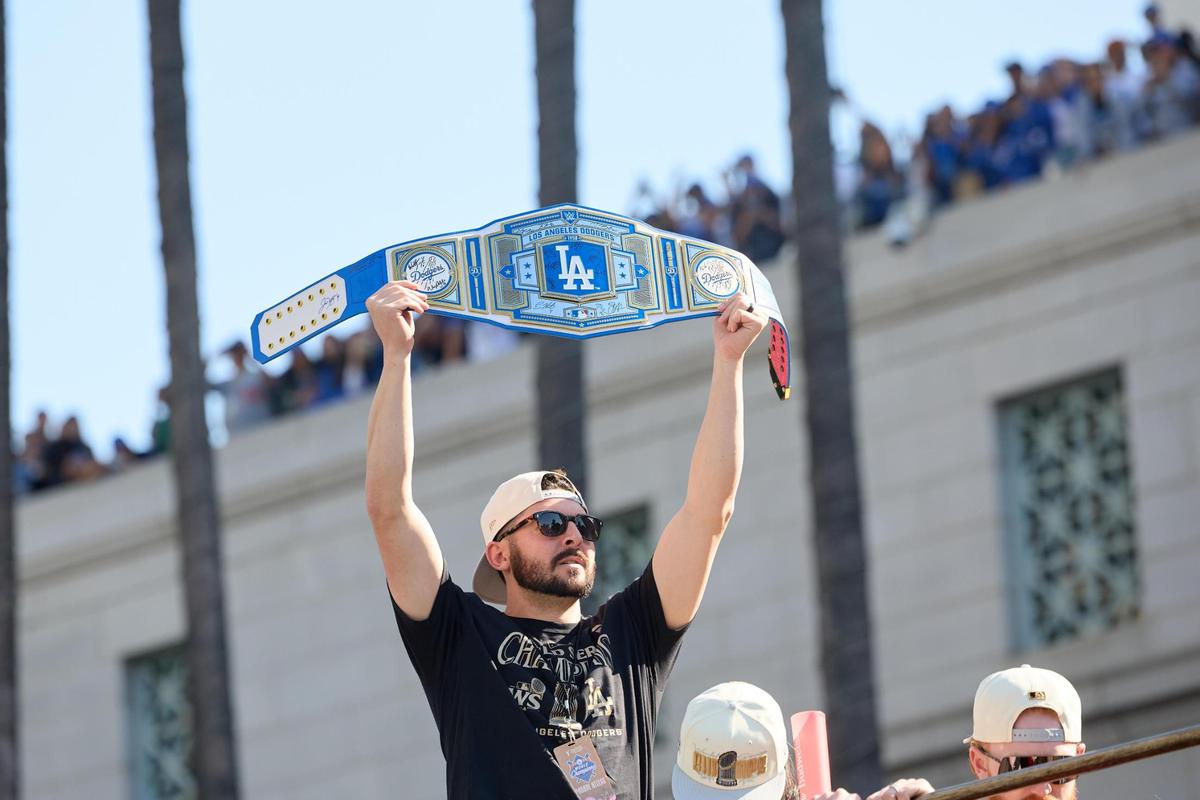 The Los Angeles Dodgers celebrate their World Series victory with a parade in Los Angeles, California, USA, 01 November 2024.
