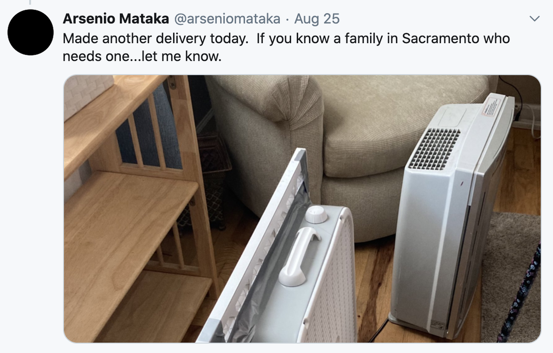 Arsenio Makata, Environmental Advisor, delivers the filtered fans to families who need them in the Sacramento area