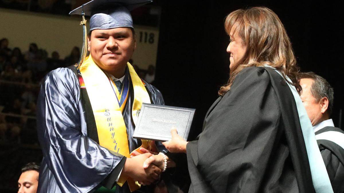 Isai Perez Hernandez during the Sunnyside High graduation ceremony held at the Save Mart Center on June 6, 2023.