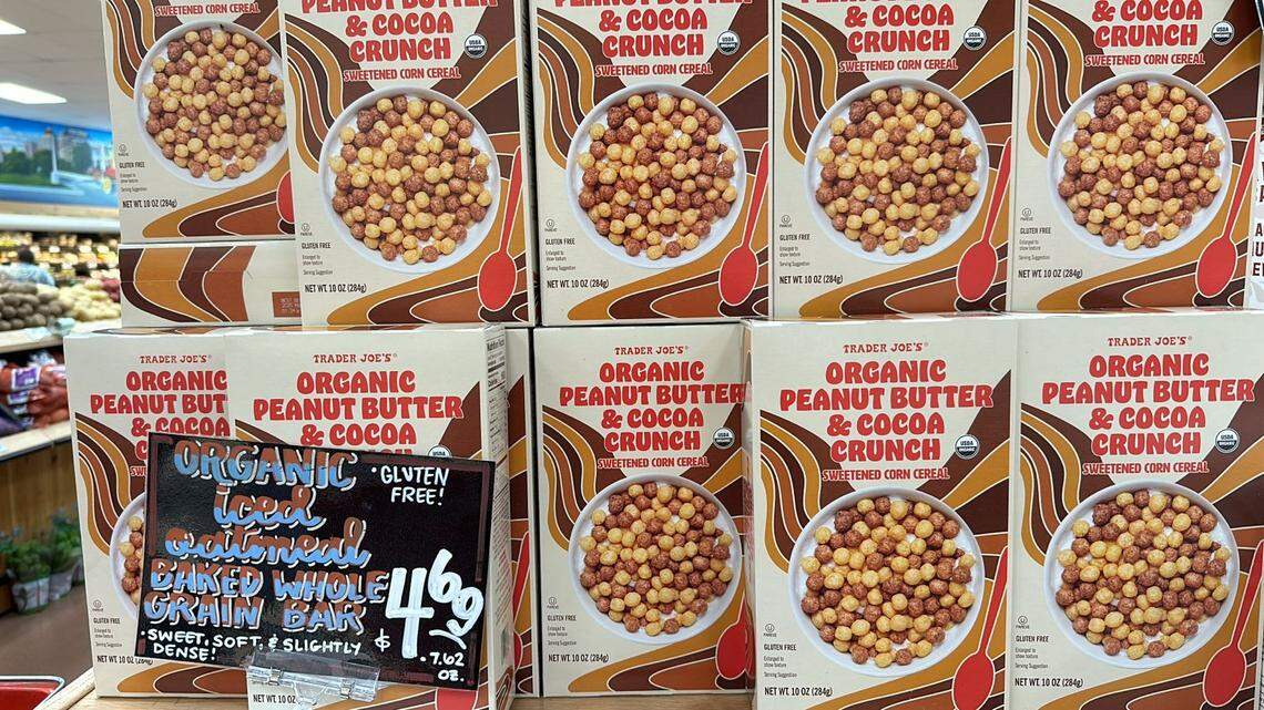 Boxes of cereal at Trader Joe’s on Aug. 25 in Fresno.. Food prices spiked in 2022 and 2023 but have since stabilized.