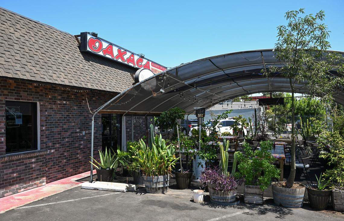 Oaxaca Restaurant has an outdoor garden setting and is located on Belmont just west of Chestnut.