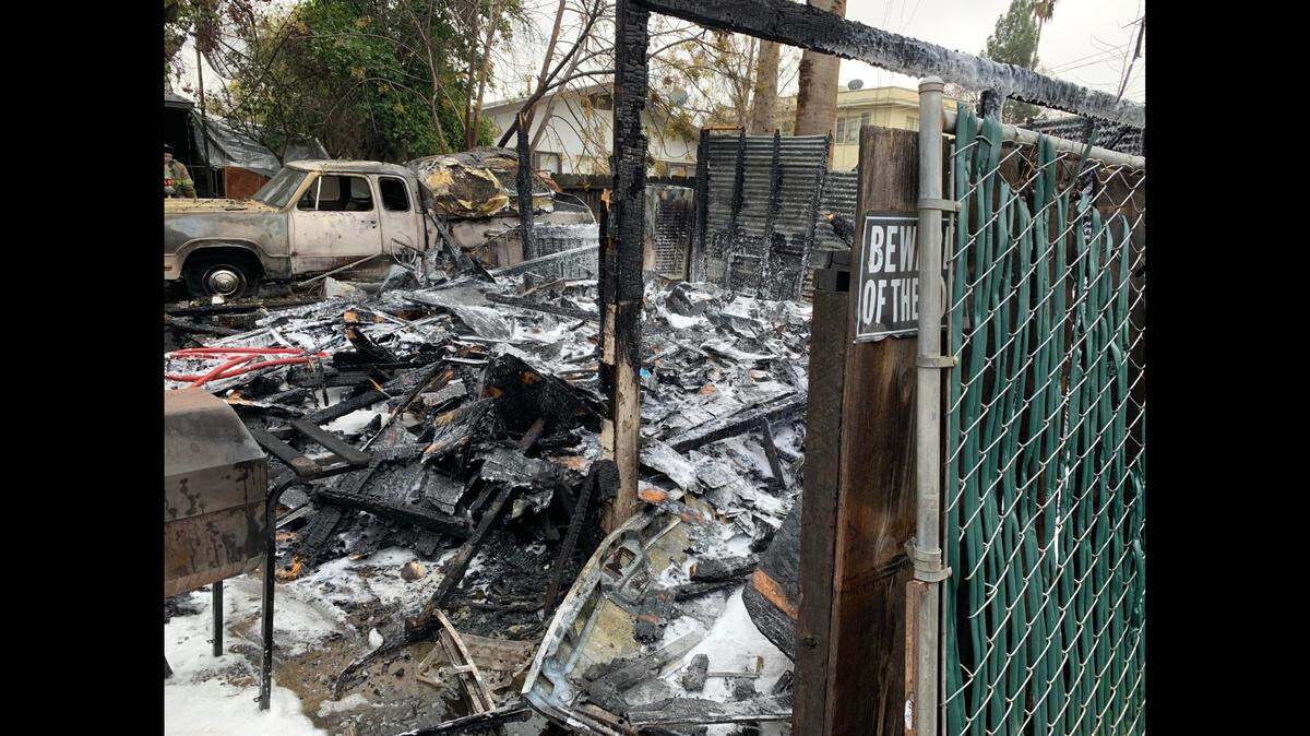 A detached garage converted into a gaming room in central Fresno was destroyed in a fire on Thursday, Dec. 30, 2021.
