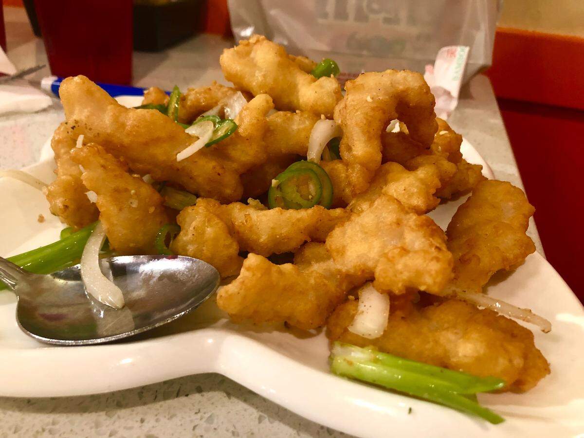 Salt and peppered fried fish is a popular dish for those who like seafood. The entry is served at the newer Imperial Garden #2 restaurant, which is located in the shopping center that’s anchored by R-N Market.
