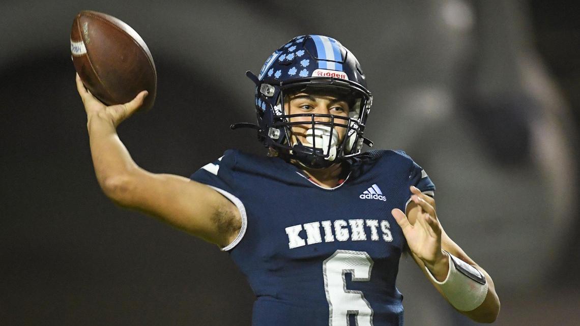 Bullard quarterback Roland Russo throws against Kingsburg in their Central Section Division II semifinal playoff game at McLane Stadium on Friday, Nov. 19, 2021.