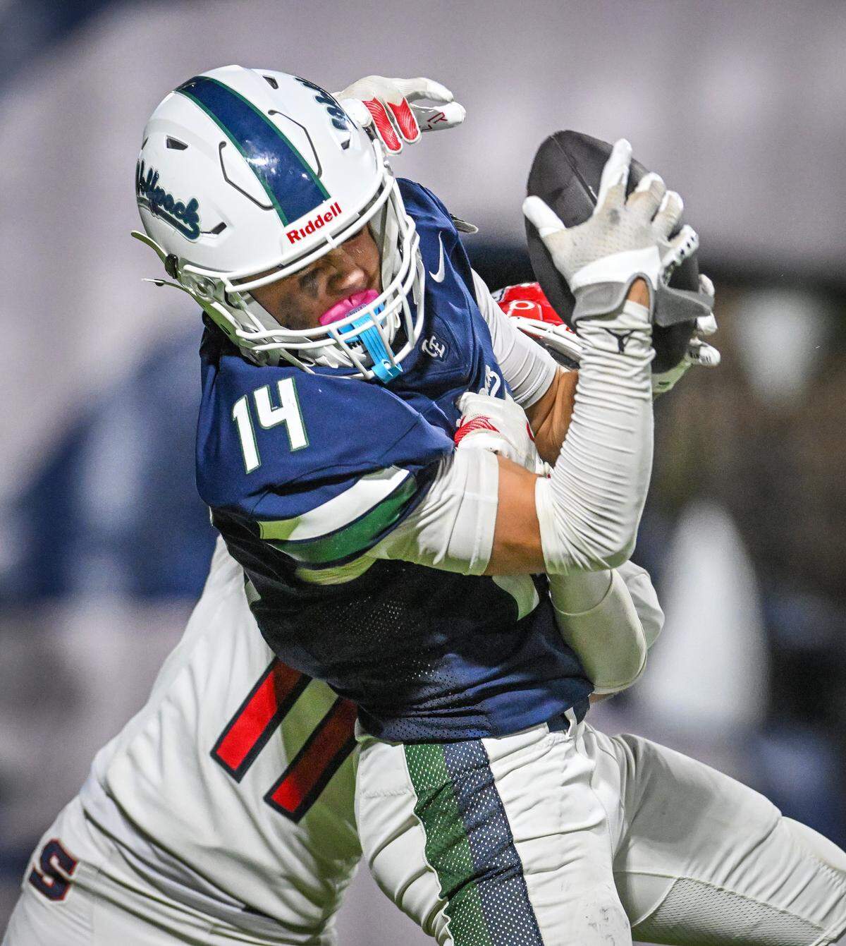 Clovis East wide receiver Elijah Wilson comes down with a catch in the end zone for a touchdown during their game against Sanger at Lamonica Stadium in Clovis on Friday, Sept. 5, 2025.