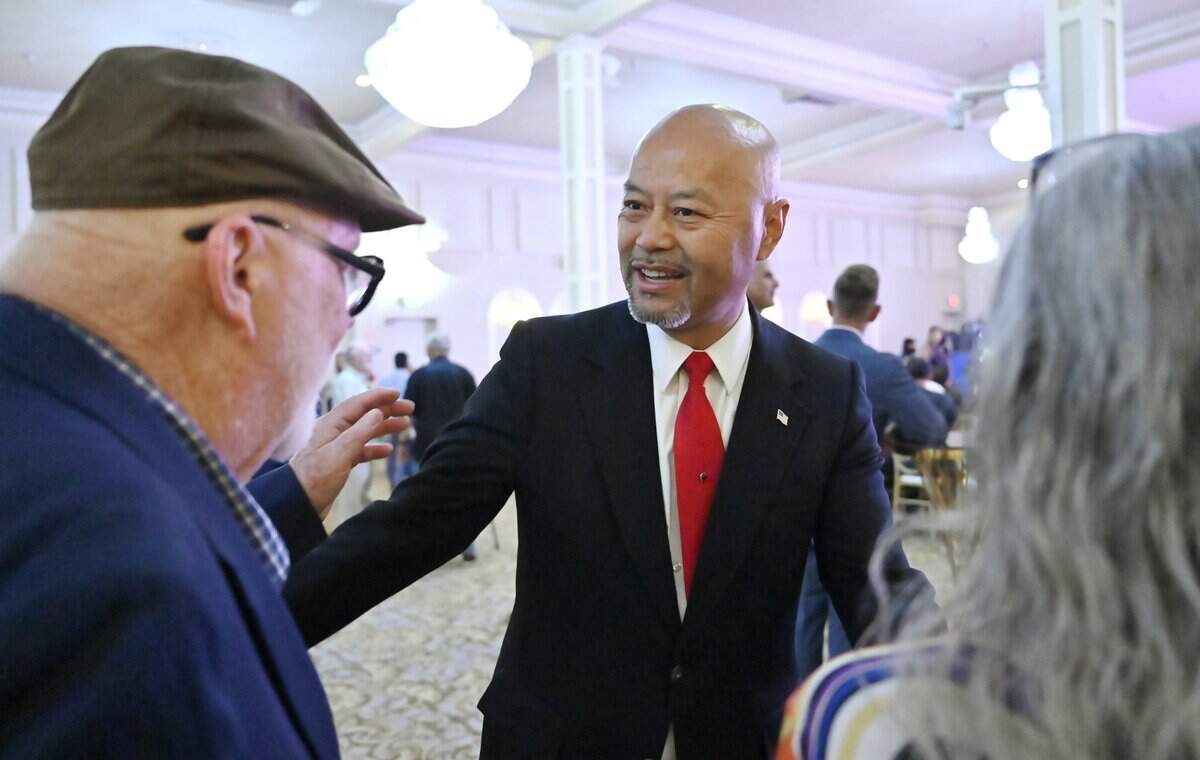 Clovis Mayor Vong Mouanoutoua greets supporters before announcing the launch of his campaign for Fresno County Board of Supervisors District 5 during an event at the Regency Event Center Friday, June 12, 2026 in Clovis.