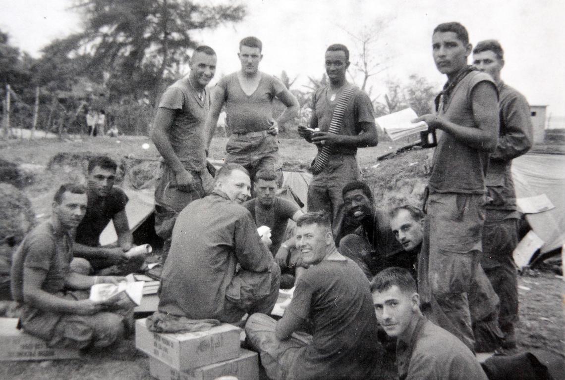 Members of Fred Lopez's Marine Corps unit are seen in this photo during the time that they served in the Vietnam War in 1968. Lopez was a Marine Corps sergeant who fought in the Vietnam War and survived a severe injury.