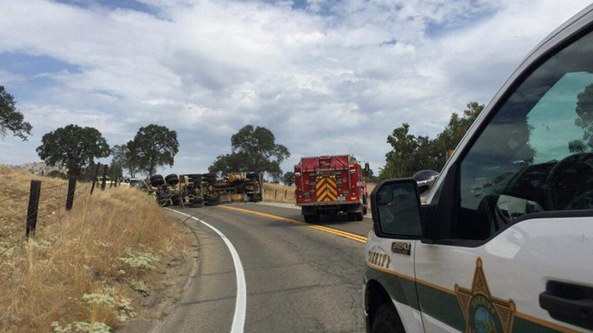 A truck overturned on Highway 168 on Thursday, Sept. 5, 2019, between Millerton and Oak Creek roads.