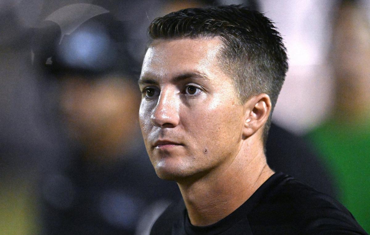 Hanford’ head coach Cannon Sanchez, seen on the sidelines against Tulare Union Friday, Oct. 11, 2024 in Hanford. Final score, Hanford 33, Tulare Union 8.