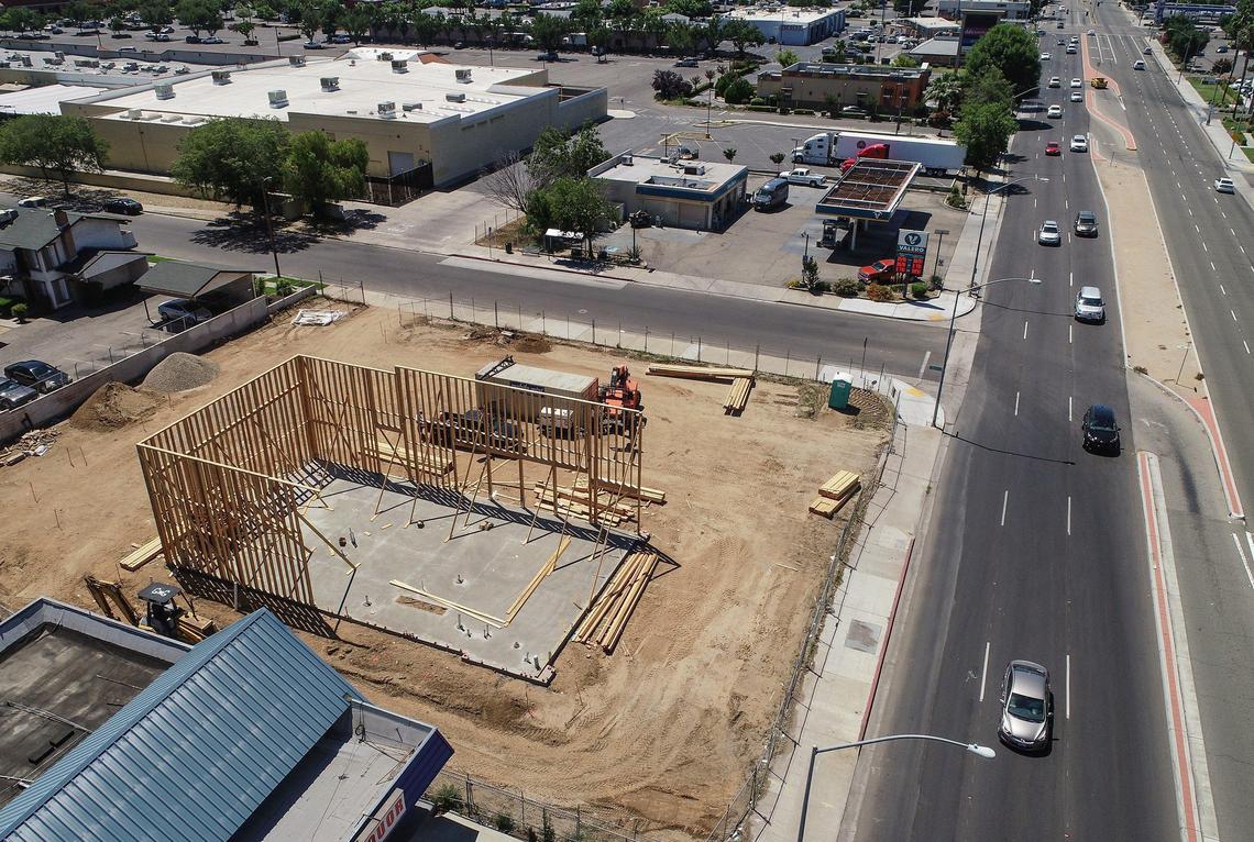 Construction is shown on a building that will be a Panda Express restaurant on Clovis Avenue near Kings Canyon in southeast Fresno on Thursday, Jun 20, 2019. The site was formerly a Fosters Freeze that was torn down.