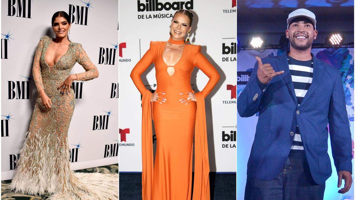 Composición de tres fotografías de archivo donde aparecen los cantantes, desde la izquierda, Ana Bárbara, quien recibirá el Premio Lo Nuestro a La Trayectoria; Olga Tañón, que será distinguida con el Premio Lo Nuestro a la Excelencia, y Don Omar, que recibirá el galardón “Ícono Global” de los premios que se celebrarán el 22 de febrero en Miami.