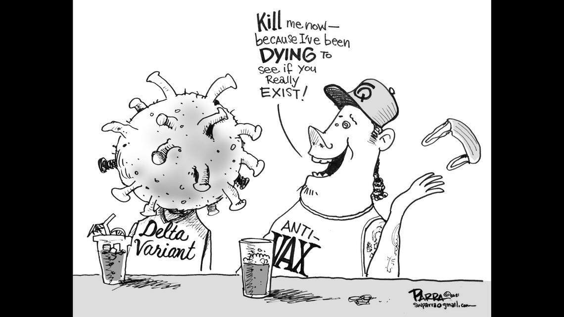 ‘So a Delta variant and an anti-vaxxer walk into a bar (masks optional) ...’