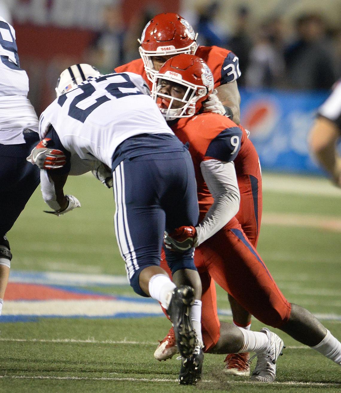 Fresno State linebacker Jeff Allison (9), a first-team all-conference selection last season when racking up 126 total tackles, was selected to the preseason all-conference team released on Tuesday Aug. 24, 2018 on the first day of the Mountain West Media Summit. Fresno State was picked to win the West Division, receiving 16 of 22 first-place votes.
