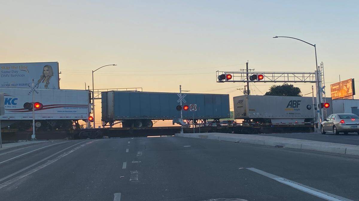 A pedestrian was struck by a train near McKinley and Blackstone avenues in Fresno, California, on Saturday, July 12, 2025.