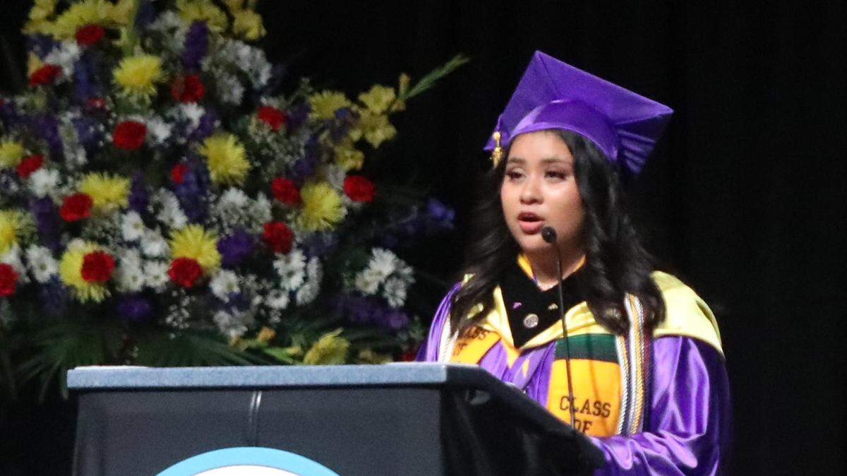 Fresno High valedictorian speaker Yamilex Cruz Ramírez spoke about the definition of success during the June 8, 2022 graduation ceremony at the Save Mart Center.