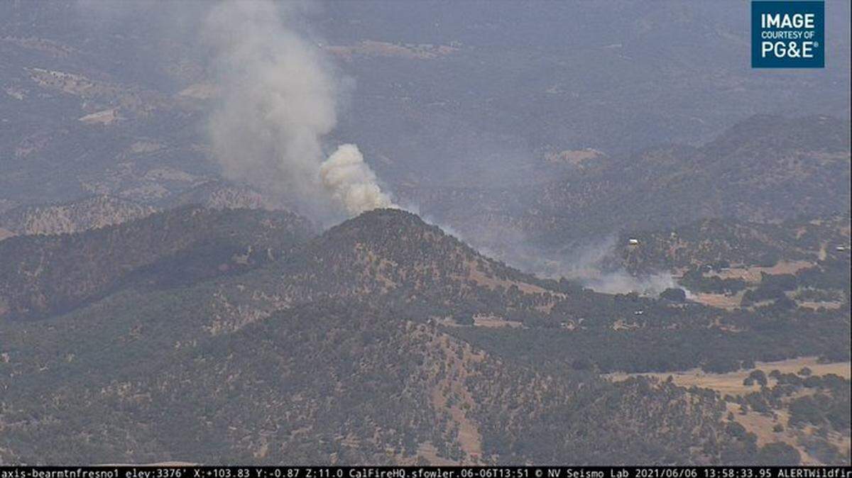 PG&E Skycam captures fire burning along Ruth Hill Road in Squaw Valley.