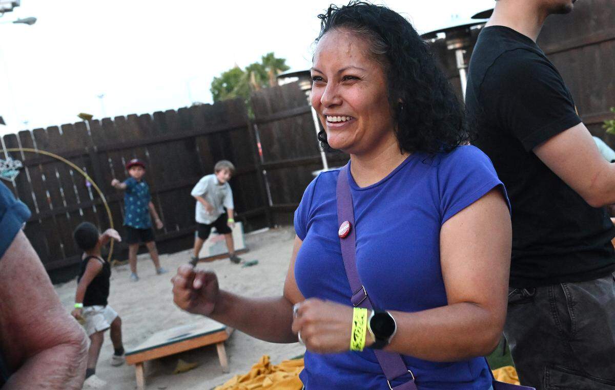 31st Assembly candidate Sandra Celedon is seen during a campaign gathering Tuesday night, June 2, 2026 in Fresno.