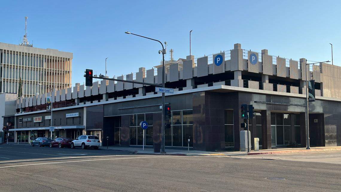 The city-owned Parking Garage 9 at the corner of Merced Street and Van Ness Avenue in downtown Fresno is due for about $3.5 million in renovations, largely on the ground floor to house some city department offices. Current ground-floor tenants will not be displaced by the work, for which a contract was awarded by the Fresno City Council on Thursday, Jan. 9, 2025. Parking for more than 200 vehicles are on the upper two levels of the structure.