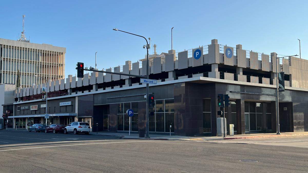 The city-owned Parking Garage 9 at the corner of Merced Street and Van Ness Avenue in downtown Fresno is due for about $3.5 million in renovations, largely on the ground floor to house some city department offices. Current ground-floor tenants will not be displaced by the work, for which a contract was awarded by the Fresno City Council on Thursday, Jan. 9, 2025. Parking for more than 200 vehicles are on the upper two levels of the structure.
