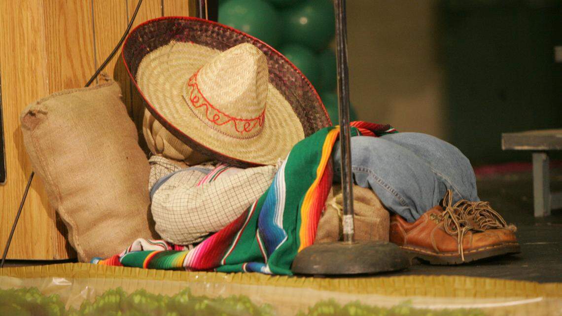 A dummy is dressed as a sleeping Mexican at the 2009 Fresno County Academic Decathlon held at Clovis East High School. Organizers later apologize for the racist display.
