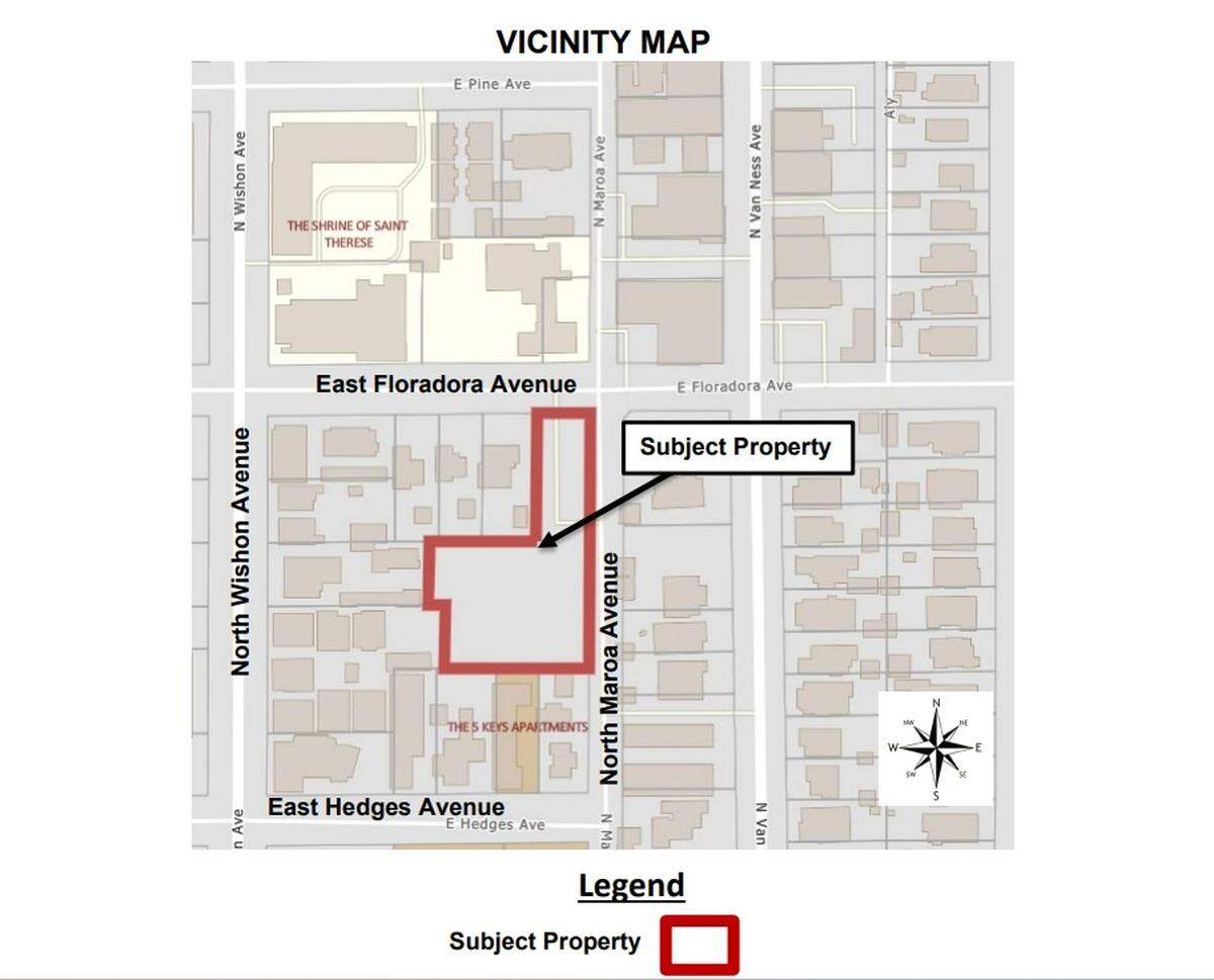 Site of proposed parking lot expansion to serve the Shrine of St Therese Church in Fresno.