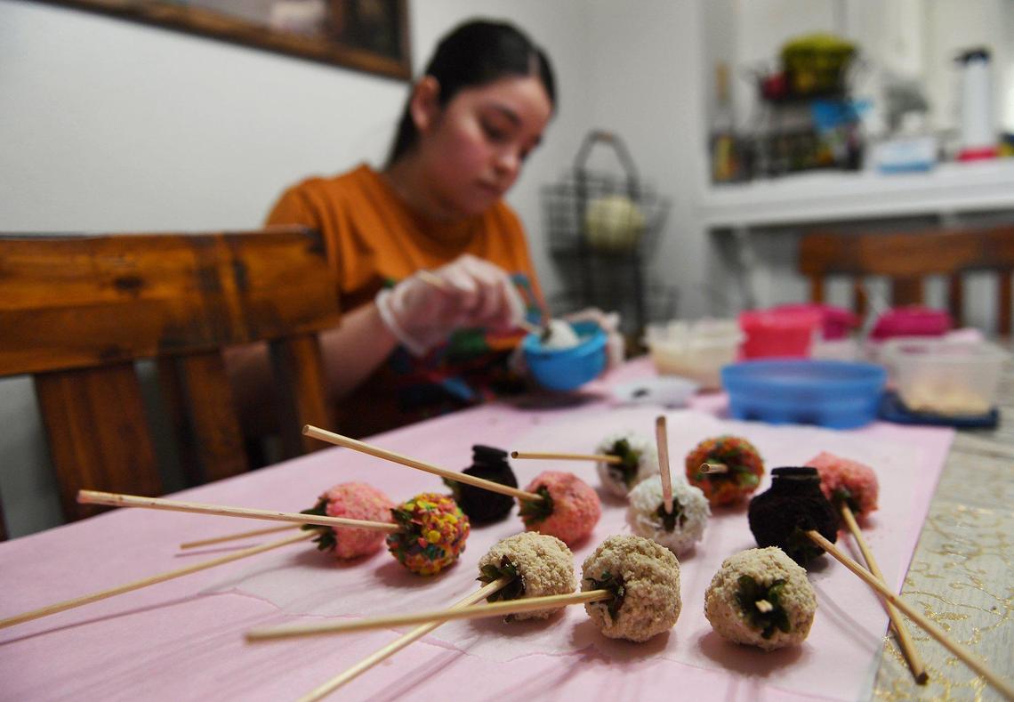 Fresno High student Briana Verdugo, 17, used downtime during the pandemic to jumpstart her business Brianna’s Delights, specializing in chocolate covered strawberries. Photographed Friday, Oct. 9, 2020 in Fresno.