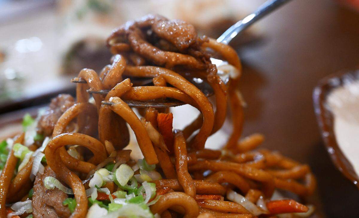 Shanghai Fried Noodles with Chicken, served at Dumpling U Wednesday, Jan. 28, 2026 in Fresno.