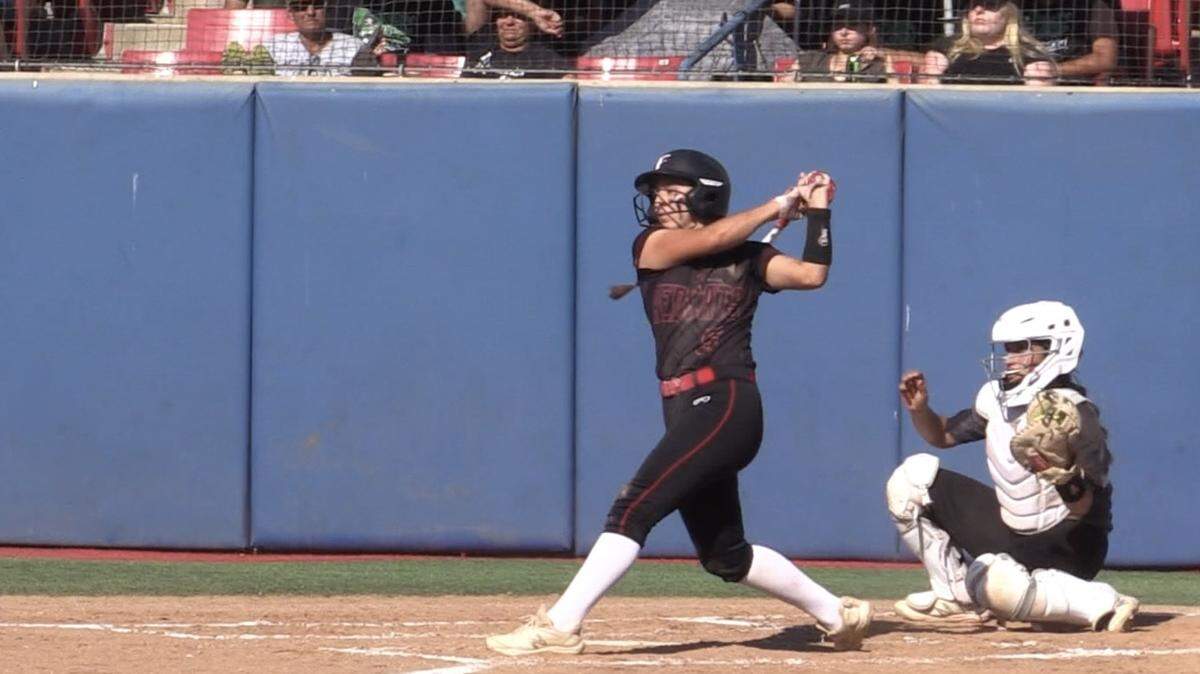 Alexis Alvarado of Fowler High softball bats during the Central Section championship.