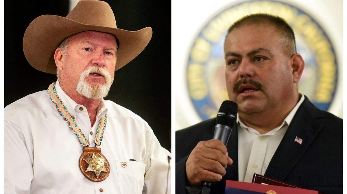 Merced County Sheriff Vern Warnke, left, and Merced County Supervisor Rodrigo Espinoza, right, are shown here.