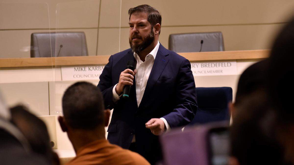 State Assemblymember Joaquin Arambula, D-Fresno, addressed a crowd including farmworkers and undocumented workers at Fresno City Hall in March 2023. Arambula has introduced a bill that would let undocumented residents apply for a popular home loan program.