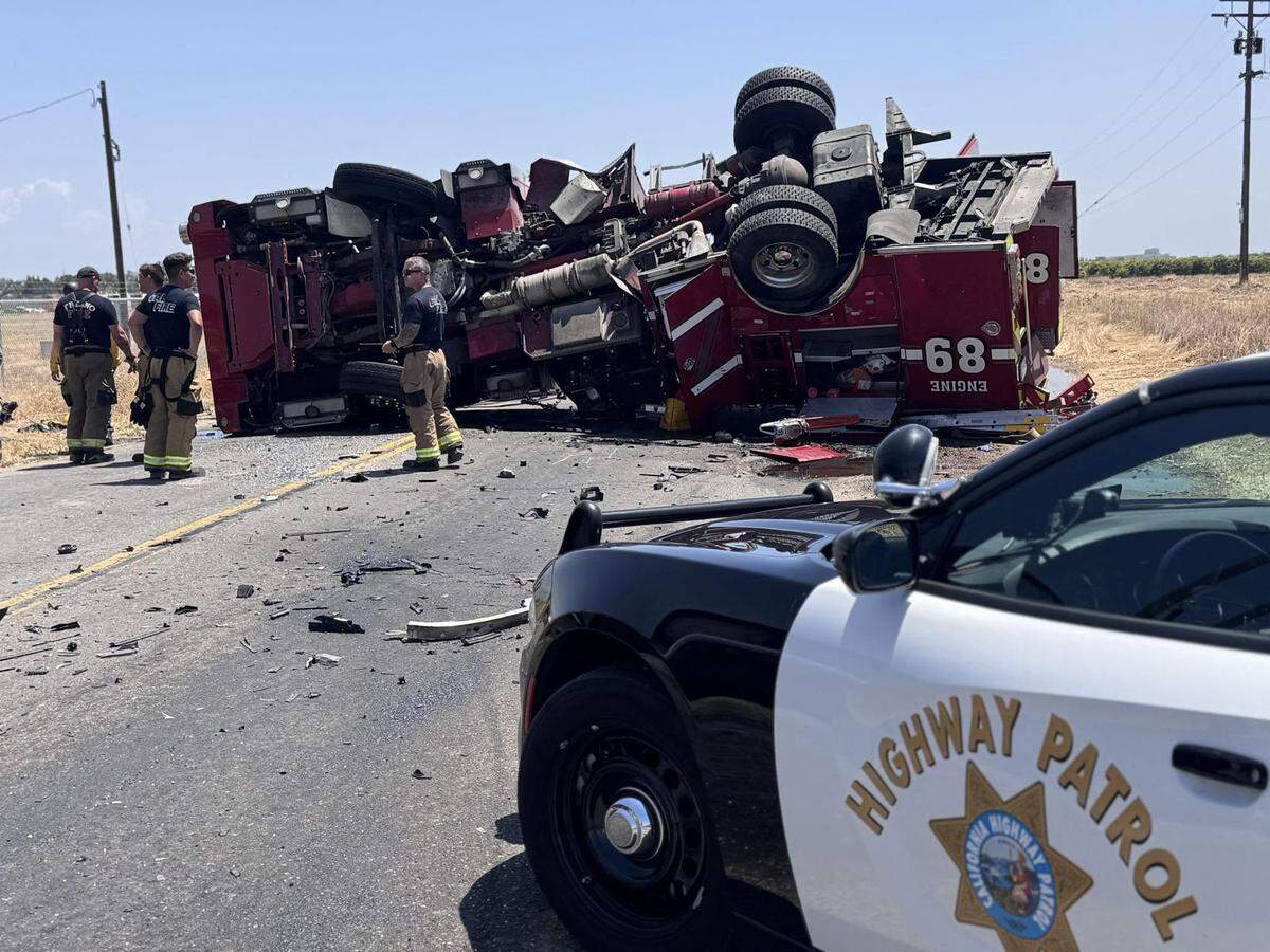 A Fresno County Fire truck was involved in a crash with a Ford Bronco on Thursday, June 5, 2025.