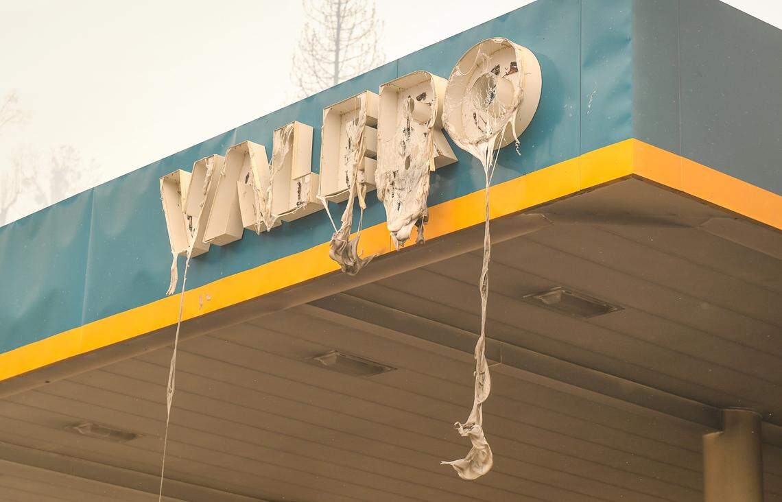Cressman’s General Store and gas station at the top of the four lane on Highway 168 and west of Shaver Lake appears in ruins after the Creek Fire swept through the area, on Tuesday, Sept. 8, 2020.